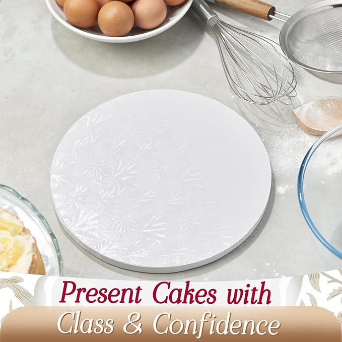 Cakebon Round Cake Boards - Sturdy 1/2 Thick Drums - 14 Inch Professional Smooth Straight Edges White 3-Pack