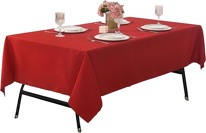 2-Pack 60x84 inch Red Table Cloths, Solid Stain and Wrinkle Resistant Oblong Tablecloth, Premium Plain Weave Polyester Fabric Rectangle Table Linen Covers for Hotel, Banquet