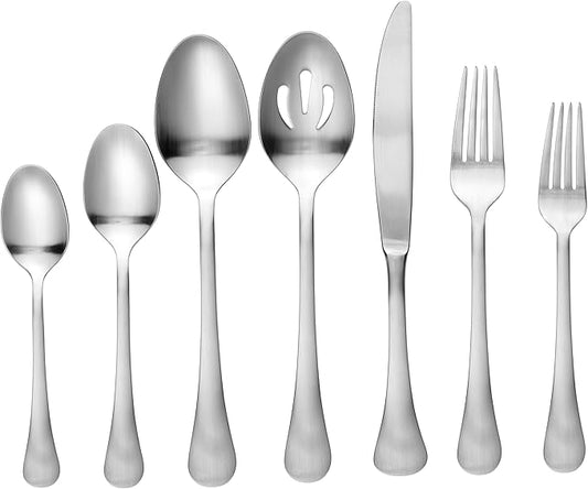 Lorren Home Trends 62 Piece Satin Stainless Steel Flatware Set, Service for 12, Dishwasher Safe