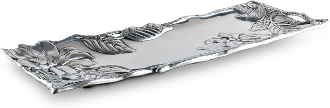 Arthur Court Designs Aluminum Magnolia Flower Metal Oblong Tray/Platter, 19 x 6 inches - Handcrafted Magnolia Blossoms and Twisting Branches, Freezer & Oven Safe, Engravable, Ideal for Wedding