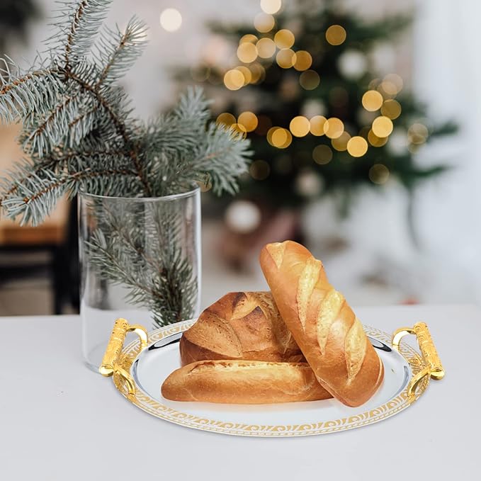 Gold Stainless Steel Oval Serving Tray Food-Grade Household Fruit and Snacks Tray European Style Coffee Table for Kitchen and Dining