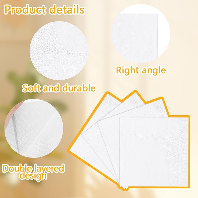 FLOWERCAT 100-Count 2-Ply White Cocktail/Beverage Napkins - Disposable Premium Quality - 5" x 5" White Paper Napkins for Party& Bar,Weddings,Birthday