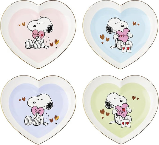 Lenox Dinnerware Set, Snoopy Valentine's Day Heart Accent Plates Set, Service For 4, Porcelain Plates With Gold Accents, Dishwasher And Microwave Safe, Dishes, Home And Kitchen (Assorted, 4 Pieces)
