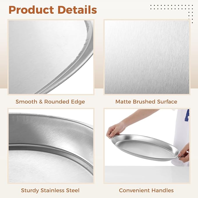 BOSREROY 3pcs Silver Platter, Oval Stainless Steel Serving Tray Silver Trays For Serving For Table Decor Food Sushi Appetizer