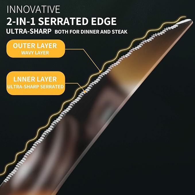 Lemeya 40-Piece Hammered Silver Gold Silverware Set for 8 with Serrated Forging Knives,18/10 Stainless Steel Modern Flatware Set,Unique Cutlery Set Spoons and Forks Set,Mirror Polished,Dishwasher Safe
