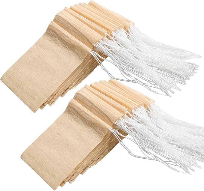 Eketirry 400pcs Disposable Tea Bags for Loose Tea, Small Empty Tea Bag with Wood Pulp Material, Unbleached Tea Filter Bag with Drawstring (Initial,1.97 x2.76 inch)