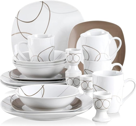 Porcelain Dinner Set Porcelain Kitchen Dinnerware Set Ceramic Tableware 20/40-Piece Kitchen Porcelain Dinner Plate Combi Tableware Set with Egg Cupssert Pla