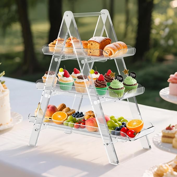 Idefair Acrylic 3 Tier Serving Tray Tiered Cupcake Stand, Dessert Display for Party, 2025 Updated Serving Platters for Cookies, Fruits, Veggies, and Sweet Treats