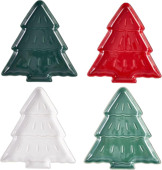Multicolored Tree Ceramic Appetizer Plates, Set of 4