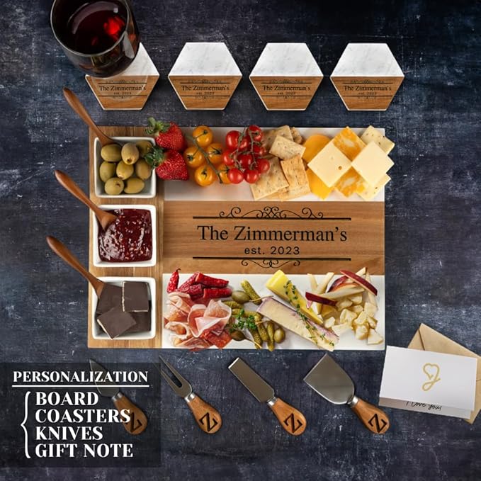 Personalized Charcuterie Board, Marble Cheese Boards for Bridal Shower Gifts, Perfect Housewarming Gifts for Couples, Custom Wedding Gifts, New Home Gift for Christmas
