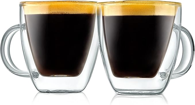 NutriChef Double Wall Insulated Cups - 4pcs 5.2 oz High Borosilicate Glass Sweat Free Mugs Clear Drinkware for Hot/Cold Drinks, Coffee, Espresso, Cappuccino, Latte, Tea, Microwavable, Dishwasher Safe