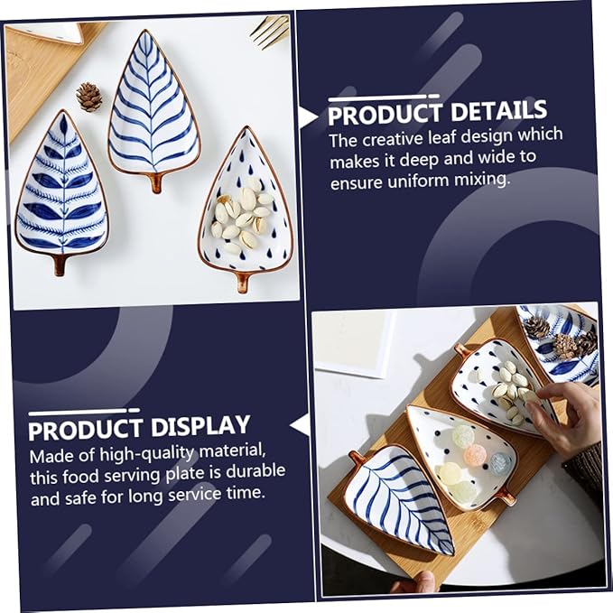 Cabilock Creative Japanese Hand-Painted Ceramic Snack Dish Leaf-Shaped Sauce and Seasoning Plate for Appetizers and Desserts for Home Use and Entertaining