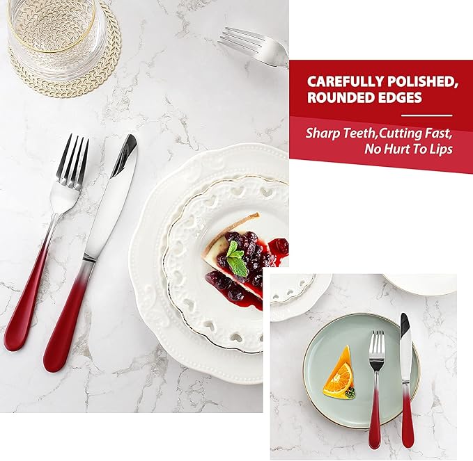 Red Silverware Set for 4,20 Piece Stainless Steel Flatware Set,Mirror Polished Dinnerware Cutlery Set of 4,Reusable Utensil Set for Kitchen,Flatware Sets,Gradient Red Silverware,Dishwasher Safe