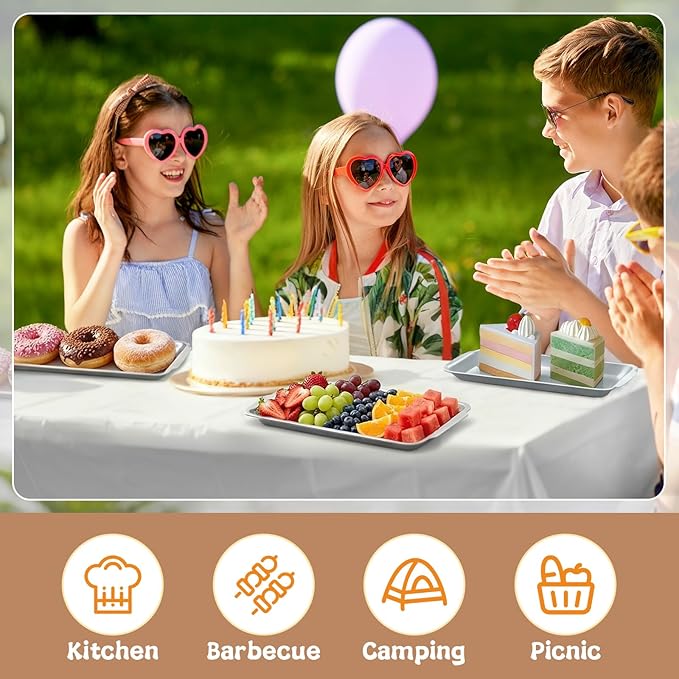 Silver 12 Pcs Small Stainless Steel Serving Tray Bulk 8.66'' x 4.33'' Rectangle Stainless Steel Food Serving Platter with Handle Vanity Tray Decorative Party Plate for BBQ Buffet Appetizer