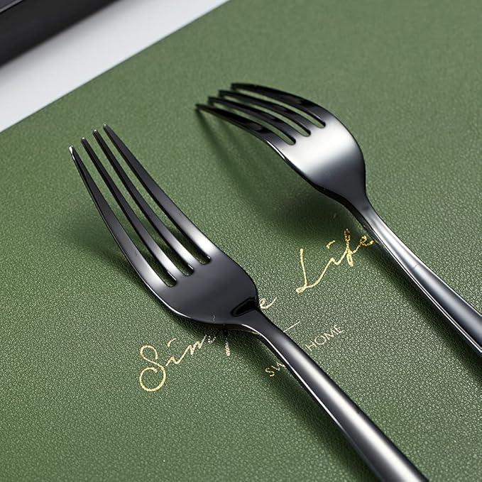Black Steak Knives Set 12 Piece, Premium Stainless Steel 6 Dinner Forks and 6 Dinner Knives Set, Steak Knives Steak Forks for 6 Person, Dishwasher Safe (Shiny Black)