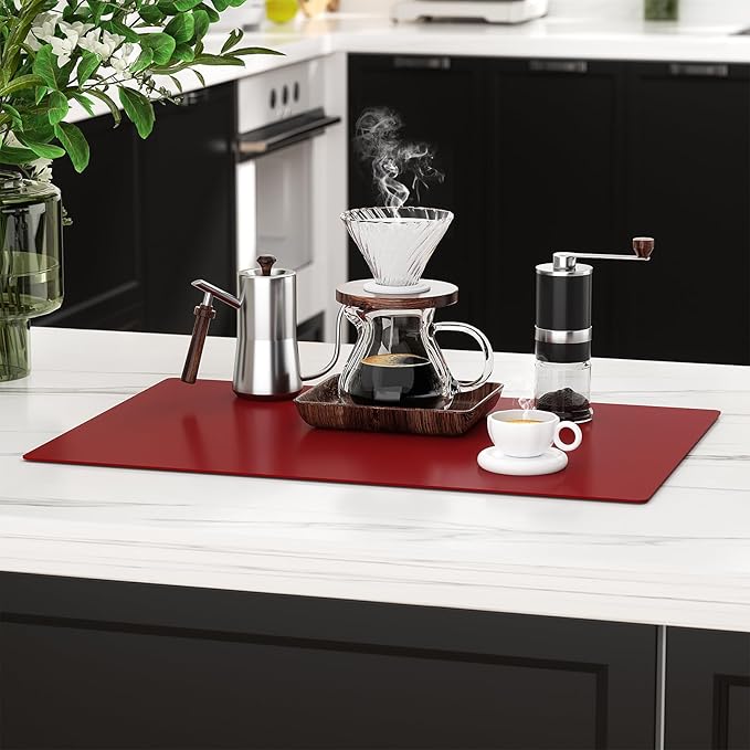Silicone Counter Mat 40x60cm 2 Pack - High-Temp Resistant, Non-Slip Waterproof Pad for Kitchen Countertops, Sink & Stove (Red)