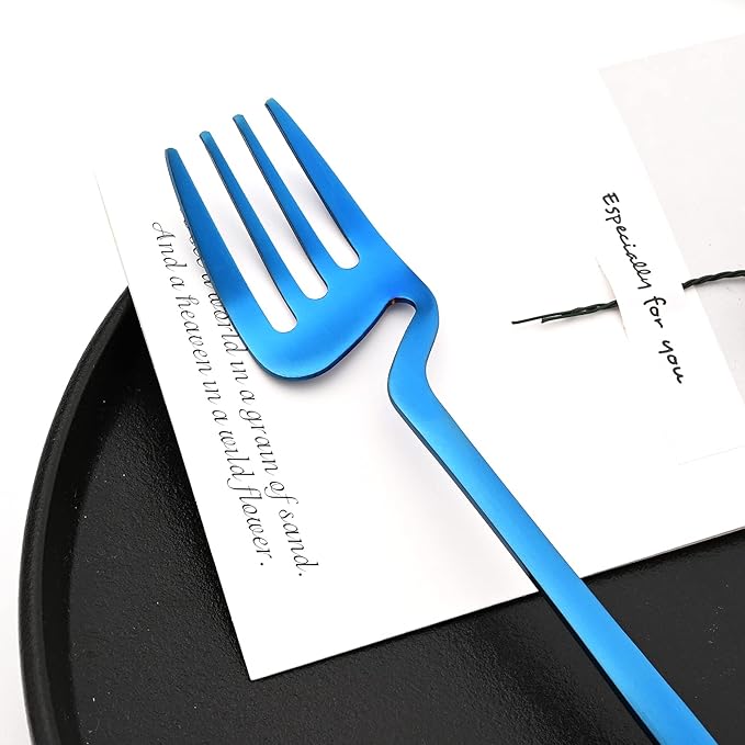 24-Pieces Hangable & Cute 18/10 Stainless Steel Flatware Set, Matte Cutlery Set Kitchen Dinnerware Include Knife/Fork/Spoon/Teaspoon Service for 6, Blue