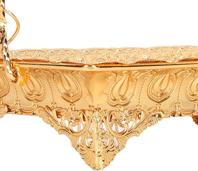 Dioche Vintage Style Coffee Serving Tray - Elegant Gold Color Zinc Alloy Metal Serving Tray for Home, Bar & Cafe - Decorative Tea, Appetizer, & Platter Use