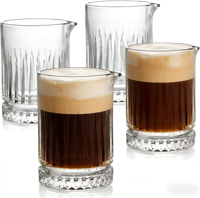 4-pack 21oz Cocktail Mixing Glass Pitcher Set Drinking Glasses Cups - Crystal Bar Bartender Kit for Martini, Manhattan, Water, Ice Coffee,Cold Beverage - Wedding Anniversary Birthday Gift for Home