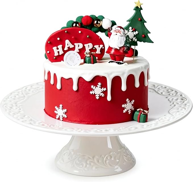 Wedding Cake Stand, White Cake Stand for Smaller Than 10 Inch Cakes, Christmas Porcelain Cake Plate for Party, Baby Shower, Birthday, Home Decorating Stand