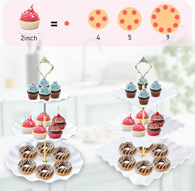 10 Pcs Cupcake Stand Set-Dessert Table Display Set-Cupcake Display Stand-Cupcake Tier Stand With 4x large 3-Tier Cupcake Stands + 6x Appetizer Trays Perfect for Wedding Baby Shower Home Birthday(Wave)