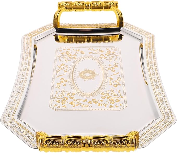 Amosfun Metal Serving Tray with Handles: 11.02 x 7.87 x 4.72 Inch Rectangle Serving Platter for Fruit Snacks Desserts Holiday Party Supply