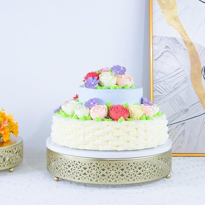 Cake Stand, Metal Round Cupcake Dessert Stand Cake Display Holder Cookies Fruit Serving Tray Decor for Wedding Party Birthday Baby Showers Anniversary (12in, Gold)