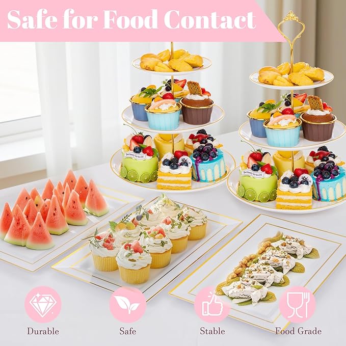 Supernal 3 Tier Cupcake Stands, 6pcs Plastic Trays, 4Pack Cupcake Dessert Stand, Party Tray Set, Cake Platters Includes 6 pcs Pastry Tray,4 pcs Round Cake Trays