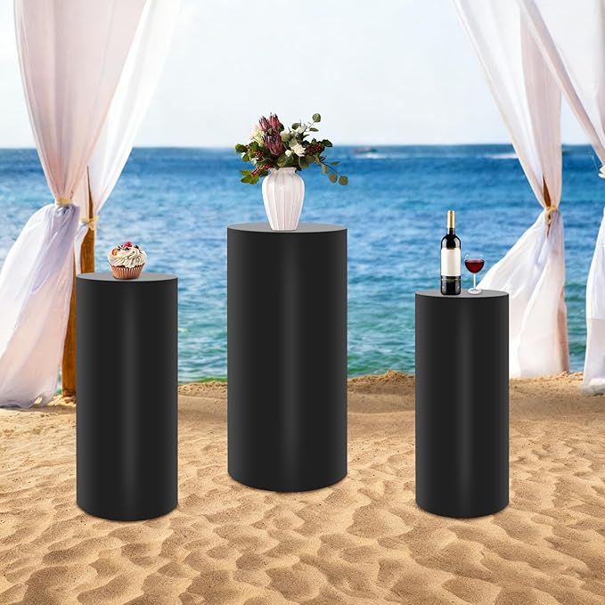 Eapmic Pedestal Stands for Party, Cake Pedestal Stand, Dessert Table Display Plinth Pillars, Sculpture Display Column Decoration Cube for Wedding Birthday (Black, Cylinder-3Pcs(27.56"+26"+23.62"))
