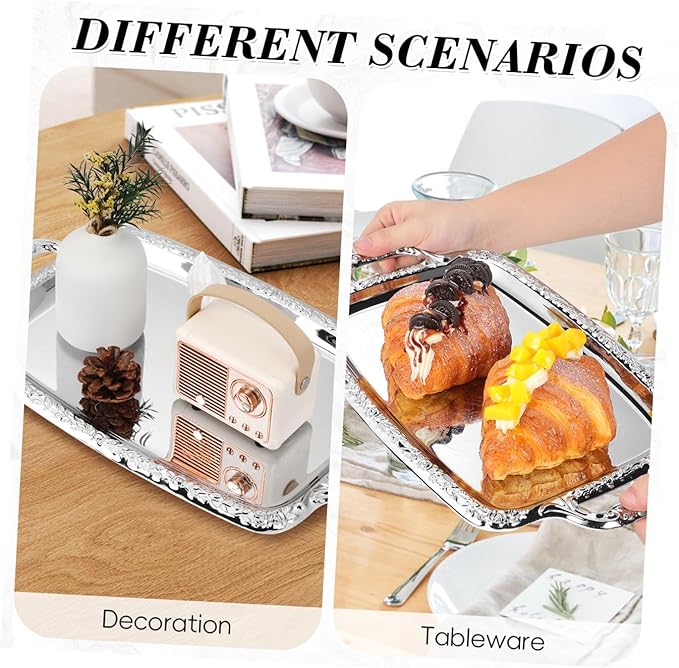 Angoily Metal Kitchen Tray Multi-Purpose Serving Tray Silver Rectangular for Dining Room Tableware Food Storage 15. 35 X 9. 05 Inch