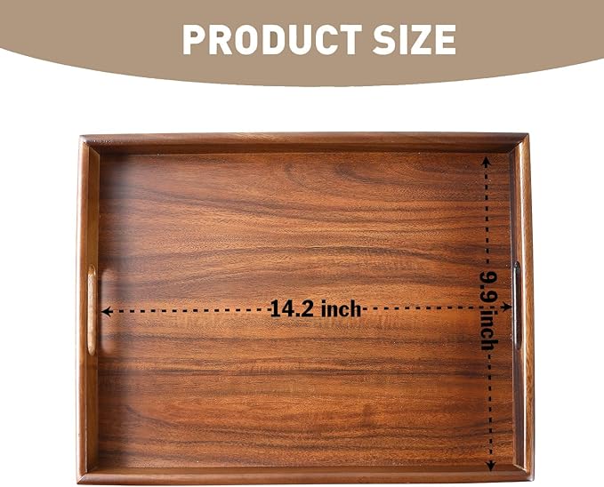 Premium Durable Rectangular Wooden Tray with Handle Set of 3(12", 14", 16")-100% Natural Walnut Wood Serving Platter for Coffee Table-Great Ottoman Tray Home Decor Plates for Breakfast & Dining
