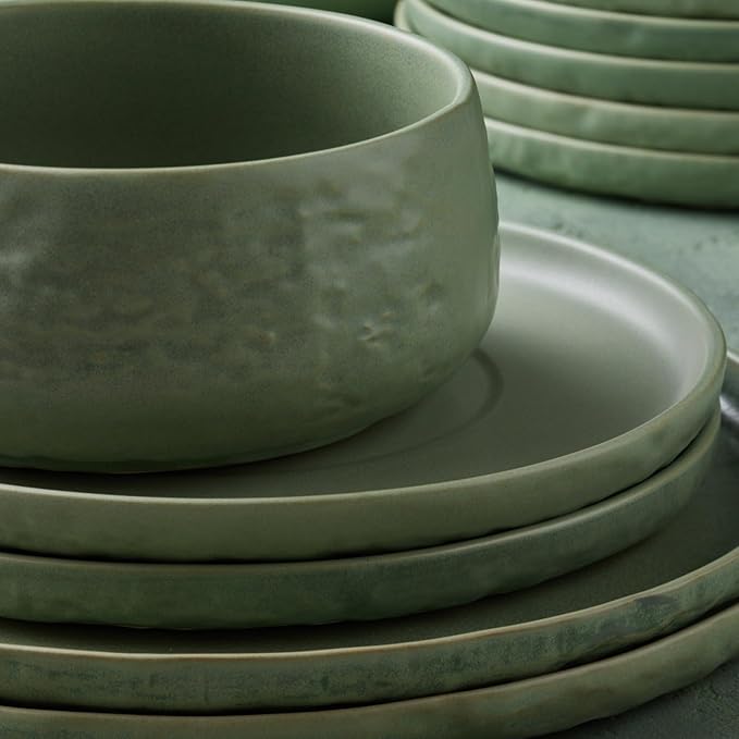 Stone by Mercer Project SHOSAI 32-Piece Stoneware Dinnerware Set, Plates and Bowls Set, Modern Dishware set fo 8, Sage