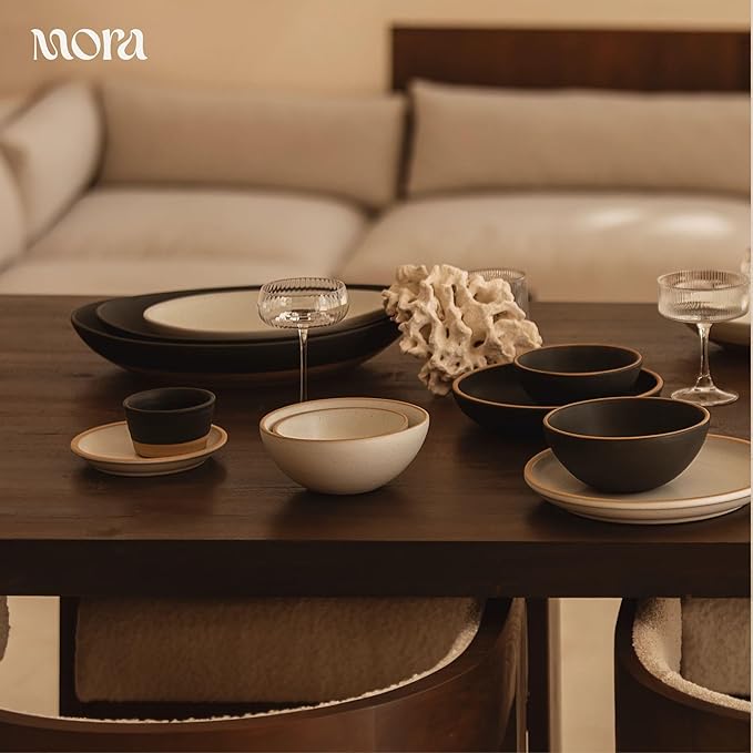 MORA Jumbo and Large Serving Dishes Set of 2, 13 inch and 12 inch Ceramic Pottery Oval Platters - Microwave, Oven and Dishwasher Safe - Liquorice