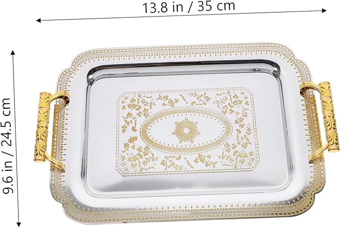 Alipis Vintage European-Style Double-Handled Serving Tray Steel Plate Fruit Tray for Hotel and Restaurant Use for Snacks and Desserts