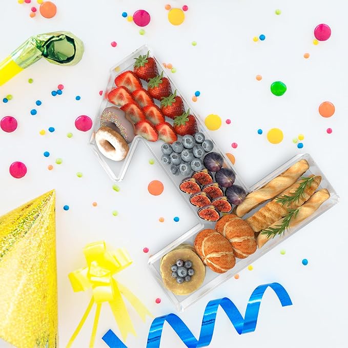 11" Acrylic Number Charcuterie Tray, Fillable Number Charcuterie Box for food, Reusable Serving Cake Candy Dish Display Tray for Birthday Anniversary Party Decoration (Number 1)