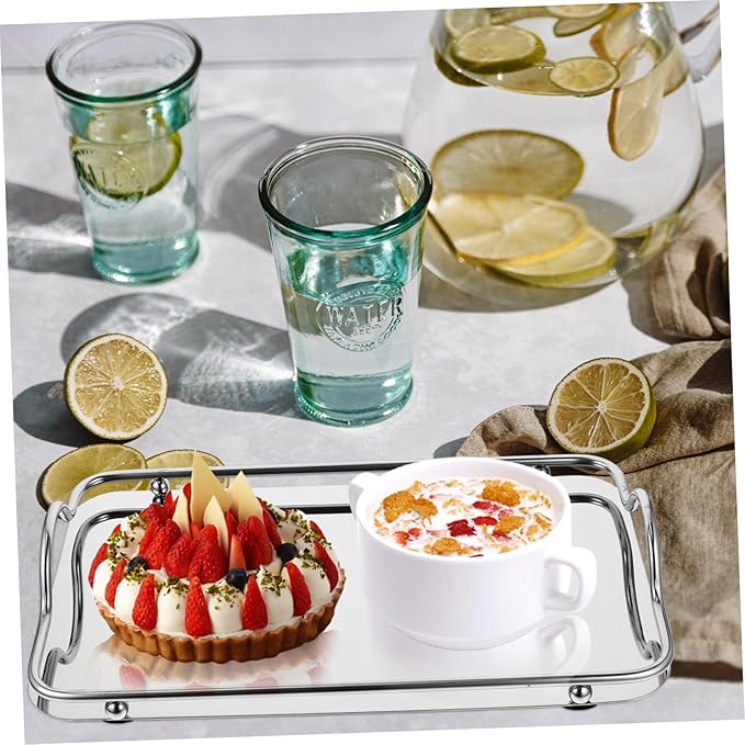 Silver Tray Portable Serving Tray Handles Stainless Steel for Wedding Parties