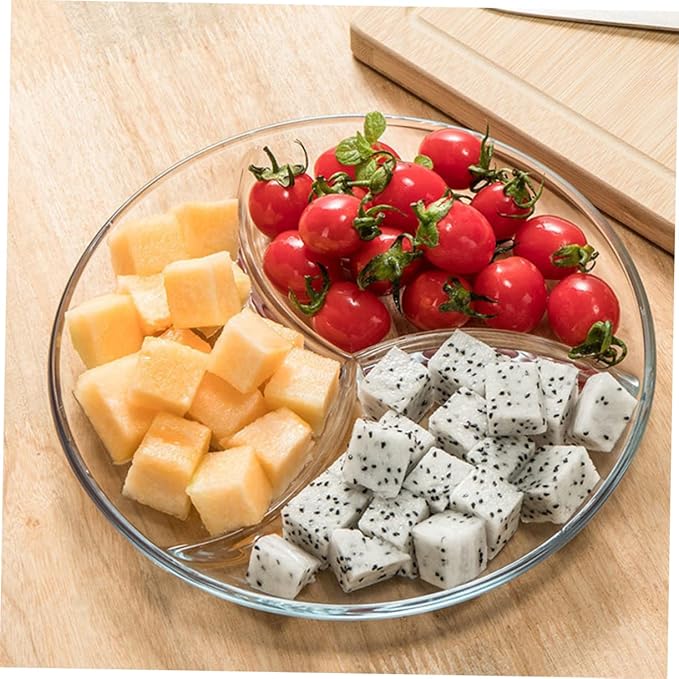 Ciieeo Serving Tray Fruit Salad Plate Compartment Dessert Plate Glass Tableware