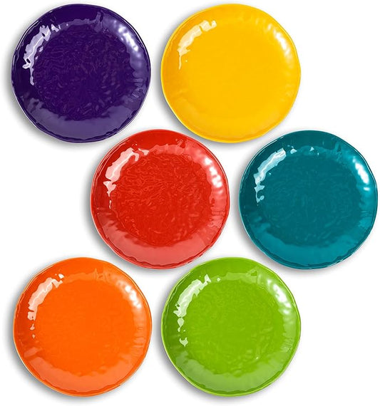 6.75 inch Melamine Plates, Round Salad Dessert Appetizer Plates for Kitchen, Small Plates, Set of 6 Multicolor Dishwasher Safe Shatter Resistant