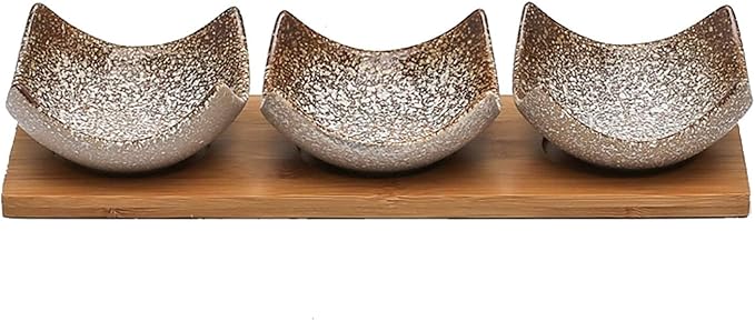 Appetizer Plate Japanese Style Sauce Dish - Dip Bowls Set of 3 Ceramic Sauce Dish Seasoning Dishes Sushi Dipping Bowl Appetizer Plates Serving Dish with Tray Snack Plate