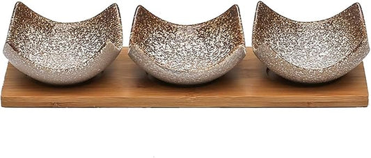 Appetizer Plate Japanese Style Sauce Dish - Dip Bowls Set of 3 Ceramic Sauce Dish Seasoning Dishes Sushi Dipping Bowl Appetizer Plates Serving Dish with Tray Snack Plate