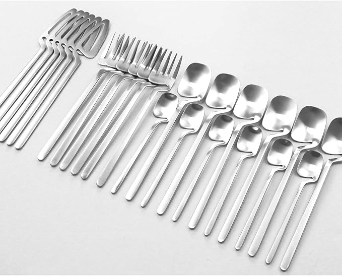 24pcs Silver Dinnerware Set 304 Stainless Steel Cutlery Matte Forks Spoons Knives Flatware Set Dinner Silverware Set