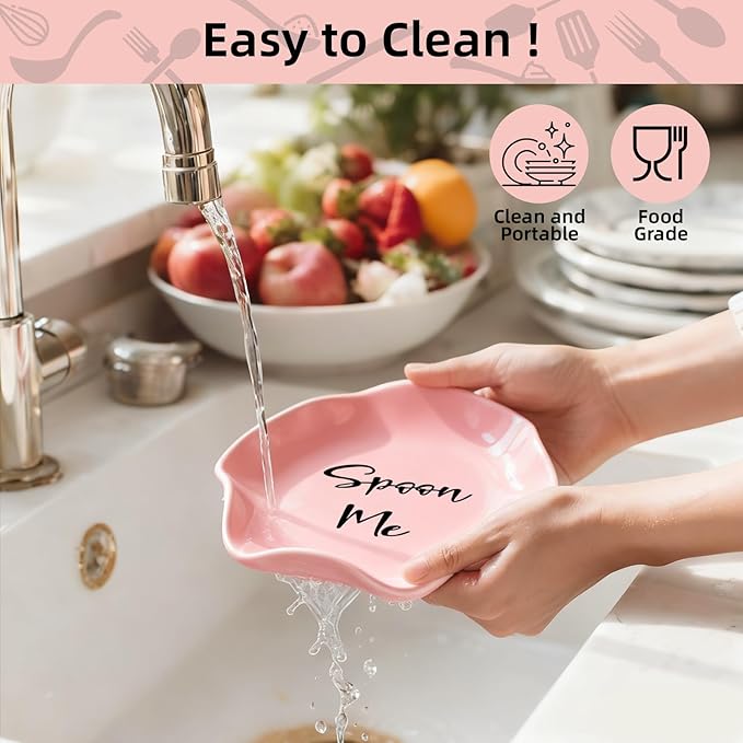 Funny Ceramic Spoon Rest for Kitchen Counter Stove Top, 5.8 Inch Heat-Resistant Utensil Holder for Cooking, Spoons, Ladles, Tongs, Cute Kitchen Decor, Housewarming Gift for Women Men (Pink)