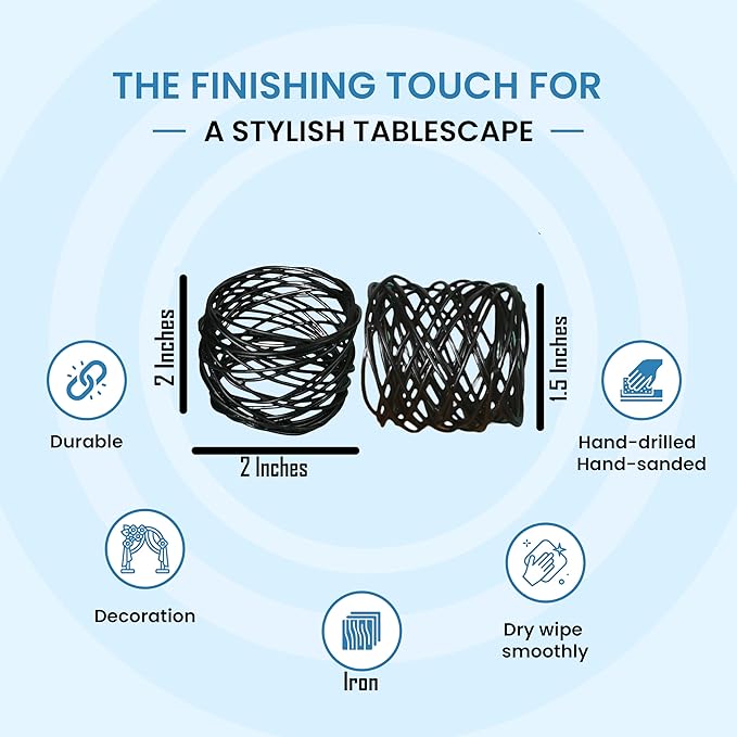 ALPHA Living HOME 12 Pcs Modern Metal Napkin Rings - Dining Table Decor Napkin Ring Cloth Napkin Holder for Wedding, Banquet, Dinner Party, Everyday Use (Black)