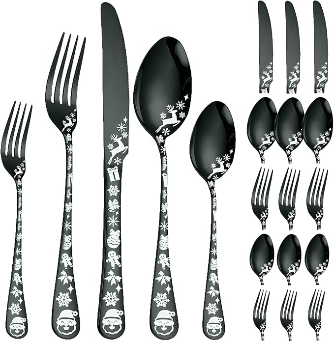 Vilihkc Christmas Style Silverware Set,20 Piece Stainless Steel Flatware Set, Kitchen Utensil Set Service for 4,Tableware Cutlery Set for Home and Restaurant,Dishwasher Safe