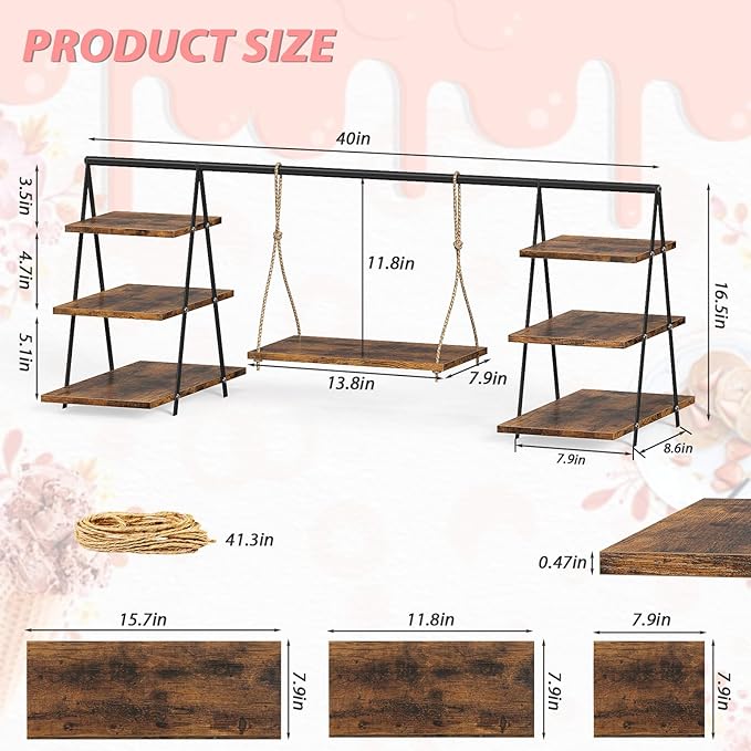 LIANTRAL Wooden 3 Tier Cupcake Stand, Wood Cupcake Display Stand with Swing, Dessert Table Display Set with Serving Tray for Birthday, Party, Wedding, Farmhouse Decor, Brown