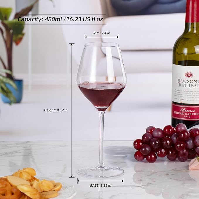 KAMMAK Wine Glasses Crystal Red and White Wine Glasses Set of 2, 16oz Hand Blown Large Glass with Long Stem, Premium Glassware for Wine tasting, Birthday Gift, Party, Anniversary