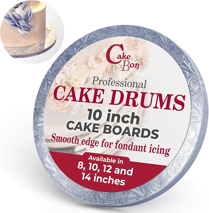 Cakebon Round Cake Boards - Sturdy 1/2 Inch Thick Drums - 10 Inch Professional Smooth Straight Edges Silver 1-Pack