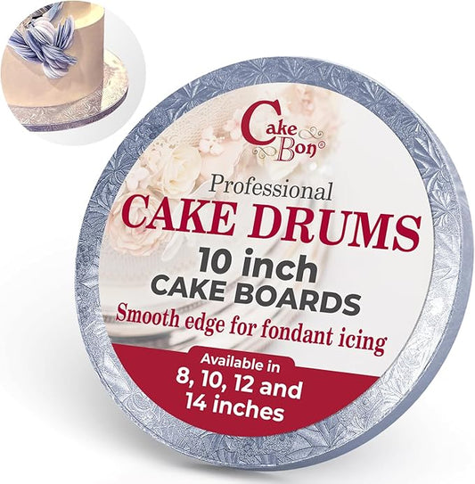Cakebon Round Cake Boards - Sturdy 1/2 Inch Thick Drums - 10 Inch Professional Smooth Straight Edges Silver 1-Pack