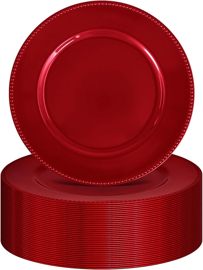 36 Pcs Red Charger Plates Round Charger Plates13 Inch Bulk Wedding Dinner Elegant Reusable Plastic Chargers Plates Wedding Holiday Party Baby Shower Event Decoration (Red)