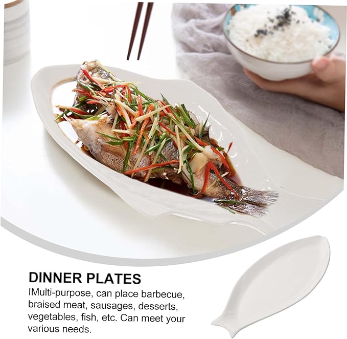 DECHOUS Ceramic Fish Shaped Plate for Serving Snacks and Appetizers Unique Dish for Home and Restaurant Use Creative Design White for Elegant Dining Experience